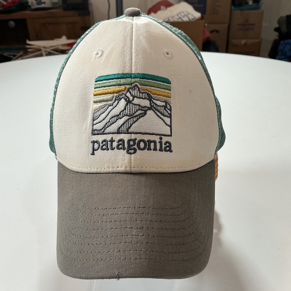 Patagonia Trucker Hat Men One Size Green Grey Mesh Back Mountain Logo Gorpcore